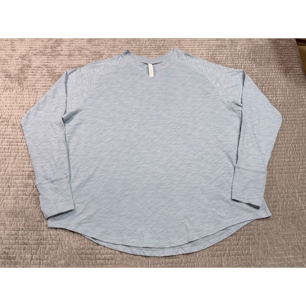 ZELLA Relaxed Washed Long Sleeve Slub Tee with Thumbholes Light Blue Size Large